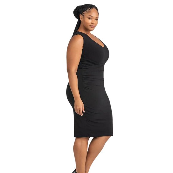 NWT HONEYLOVE InnerPower Sleeveless Shapeware Black Midi Dress Large - Picture 2 of 12